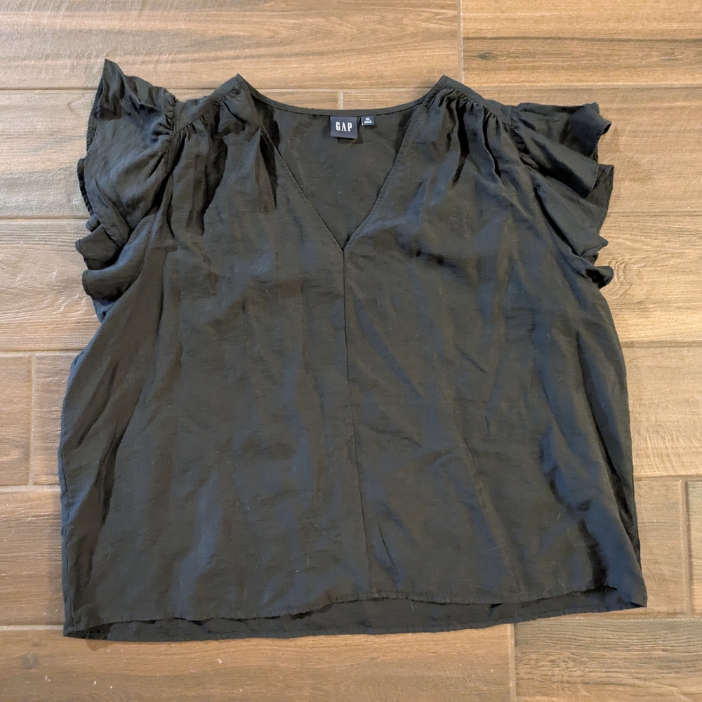 GAP Women's Black Ruffle Sleeve Top XL